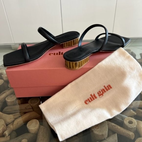 CULT GAIA Liz Black Leather Bamboo Heel Slide Sandals - Picture 1 of 11